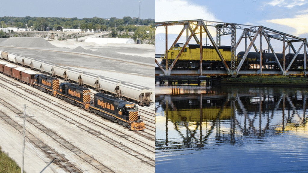Railway Age presented 2024 Short Line and Regional of the Year Awards to Mississippi Export Railroad (right) and Wheeling & Lake Erie Railway Company (left). (Photographs Courtesy of Chip Haffner/MSE, right; and Scott Young/W&LE, left)
