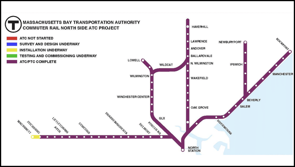 PTC/ATC is now successfully active across the nearly 400 miles of all 12 Commuter Rail lines at MBTA. (MBTA Map)