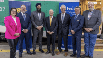 “We were pleased to host Minister Prabmeet Sarkaria MPP Minister Victor Fedeli, Mayor Peter Chirico and Rob Sherrin at Ontario Northland’s Remanufacturing and Repair Centre to announce a new contract to refurbish 121 Go Transit bi-level rail cars,” Ontario Northland reported via LinkedIn on Jan. 28. (Ontario Northland Photograph)