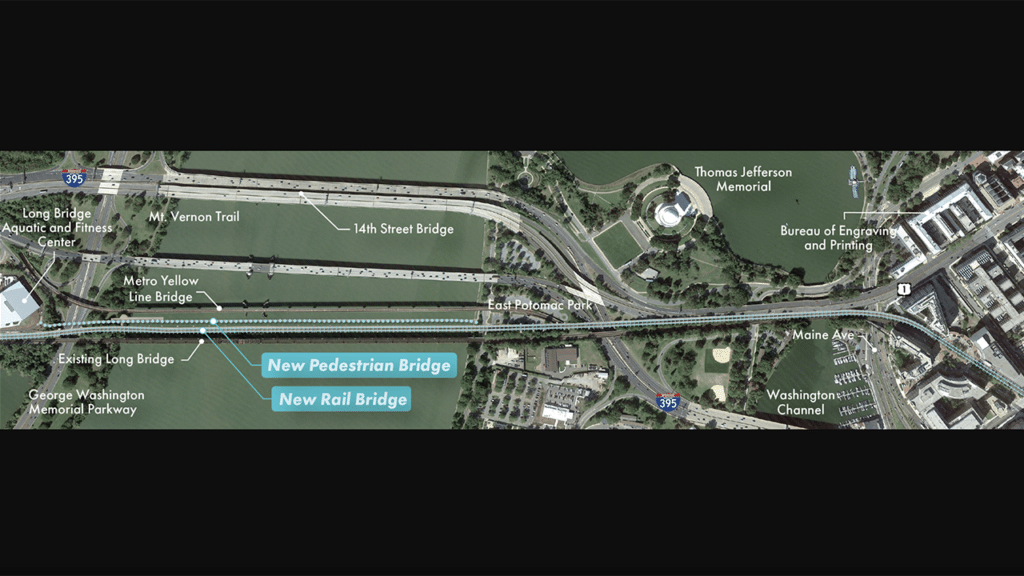 The Long Bridge Rail Partners joint venture of Trumbull Corp. Fay, S&B Construction, and Wagman Heavy Civil Inc. has been selected for the Long Bridge Project-South Package. (Long Bridge Project Map Courtesy of VPRA)