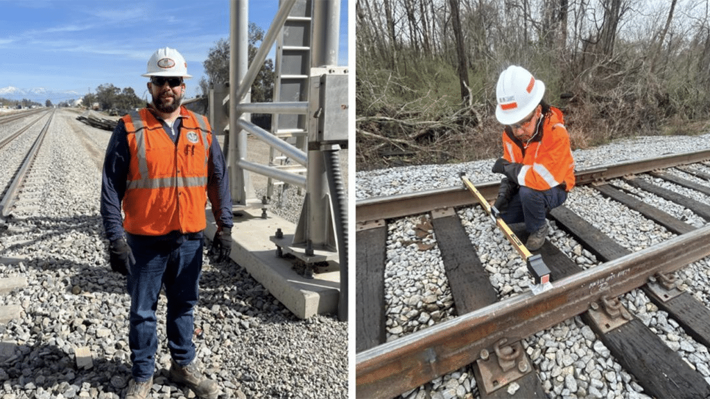 From Left: Union Pacific’s Engineering Director-Signal Construction Russell Parris and Track Inspector Courtland Ferchaud both earned college degrees through the railroad’s Educational Assistance Program in 2024. (UP Photographs)