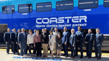 “Today, NCTD kicked off the COASTER 30th Anniversary celebration with the launch of new passenger cars!” the agency reported Feb. 21 on Facebook. “NCTD CEO Shawn M Donaghy, Board Chair Dr. Priya Bhat-Patel, Representative Mike Levin, and other regional leaders hosted a press conference to talk about the many benefits of the COASTER. NCTD is thankful for the employees and riders who have supported us along the way! And stay tuned – a new PRONTO COASTER card will be released soon at all TVMs and Customer Service locations!” (NCTD Photograph)