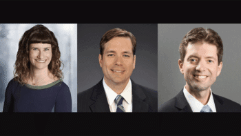 Becca Nagorsky of HDR (left), and Chris Hertz (center) and Benjamin Crawford of STV Inc. (Photographs courtesy of the respective organizations)