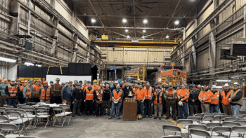 Members at BNSF’s Minneapolis Northtown shop celebrate their Safety Bell achievement. (Caption and Photograph Courtesy of BNSF)