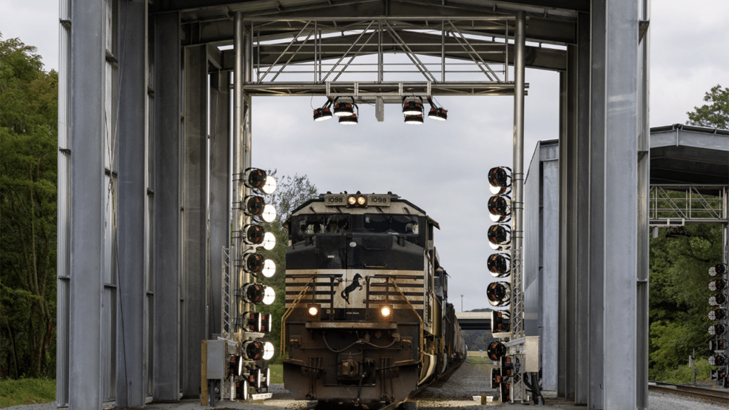 “At Norfolk Southern, we are leveraging cutting-edge AI and enhanced imaging to set new industry standards for safety and operational excellence,” EVP and Chief Information and Digital Officer Anil Bhatt reported via LinkedIn on March 3. “Our Digital Train Inspection portals are a testament to this innovation—combining advanced AI algorithms, developed by our Data Scientists in close collaboration with our Mechanical experts, to analyze railcars at full speed. Each portal captures approximately 1,000 images per passing railcar, generating petabytes of data every month. This vast dataset is processed in real-time by AI models that detect emerging conditions with precision, helping our teams take proactive action.” (Photograph Courtesy of Anil Bhatt)