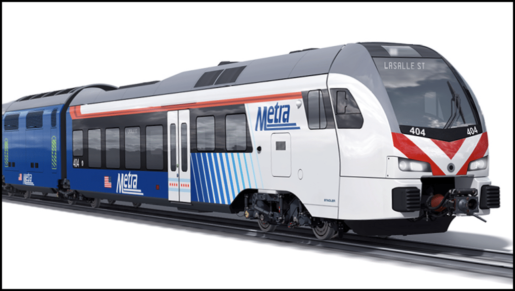 Stadler is using ABB components in the zero-emission, battery-electric trainsets on order from Metra. (Stadler Rendering, Courtesy of STV)