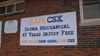 “Safety for 45 years is a monumental success story,” CSX Senior Mechanical Manager Brad Swint said in a special video honoring the achievement at the CSX Sarnia Mechanical Shop in Ontario. “It takes everyone operating under the ONE CSX mindset.” (Screen Grab from CSX Video)