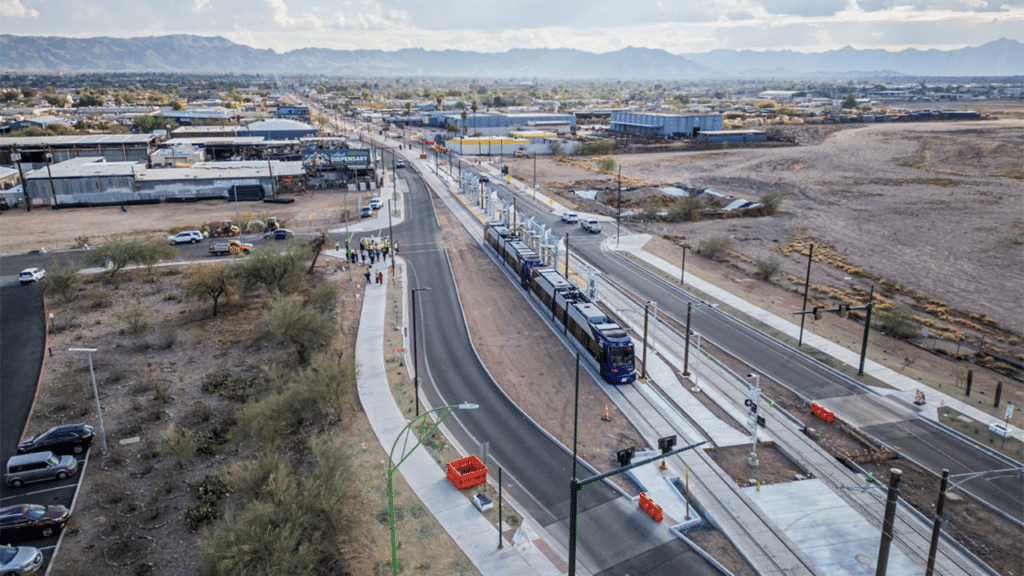 Fourteen Siemens Mobility S700s will operate on the new extension. Train testing began March 8. (Valley Metro Photograph)