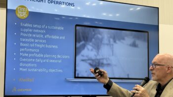 Mike Bradford, DELMIA Strategic Business Development and Marketing Director for Dassault Systèmes, presented at Railway Interchange on May 21. (Marybeth Luczak Photograph)