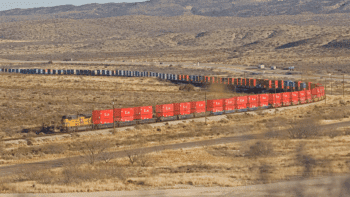 UP 8627 hauls freight through the desert near El Paso, Tex. (Union Pacific Photograph)