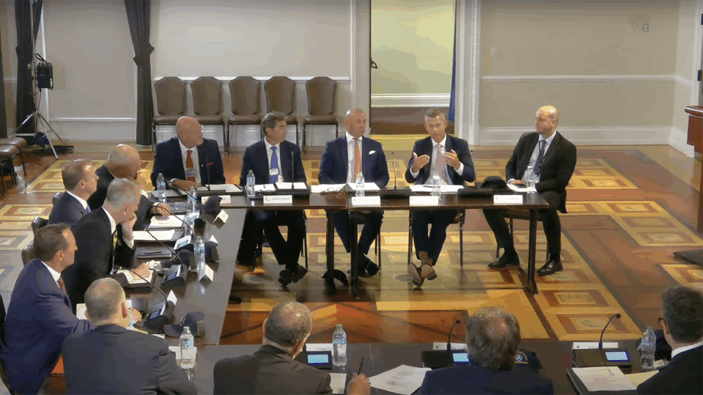 “We’re bringing 12 business leaders, industry experts, and innovators together with decades of experience in the field who will provide invaluable insights to deliver results for the American people,” U.S. Transportation Secretary Sean P. Duffy said of the USDOT Advisory Board, which held its first meeting July 16. (Screen Grab from USDOT Video of First Board Meeting)