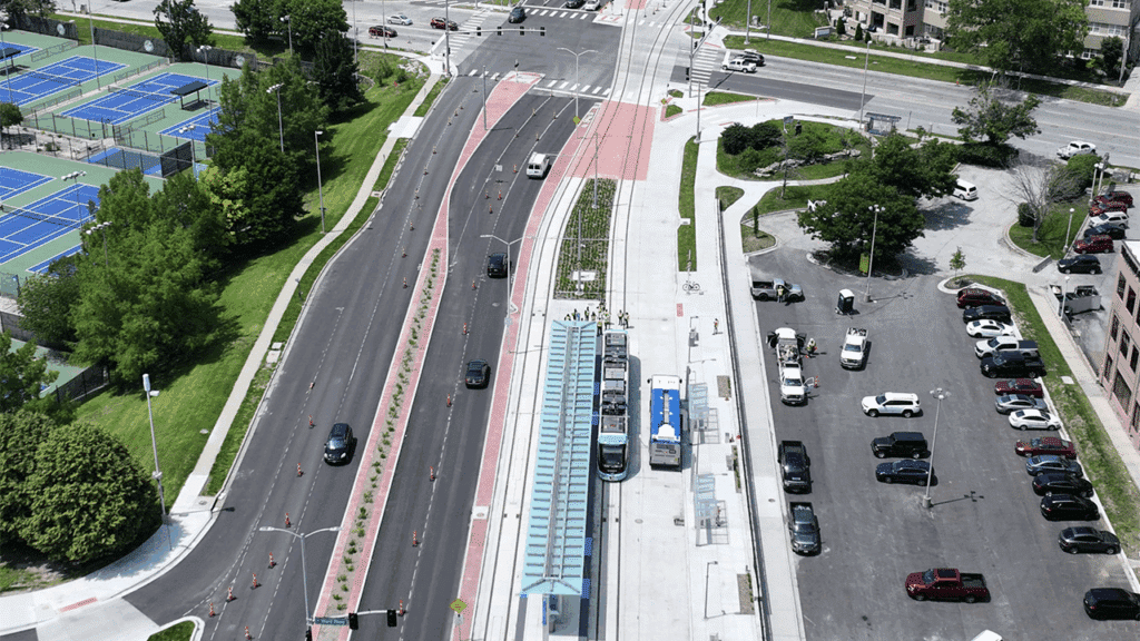The KC Streetcar Main Street Southern Extension to the University of Missouri – Kansas City project is adding 3.5 miles and 15 new stops to the existing downtown streetcar route. (KC Streetcar Photograph)
