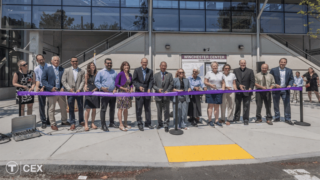 MBTA on July 16 celebrated the newly renovated Winchester Center Station on the Lowell Commuter Rail line. Now fully accessible, station had not seen major repairs since the 1950s. (Photograph Courtesy of MBTA)