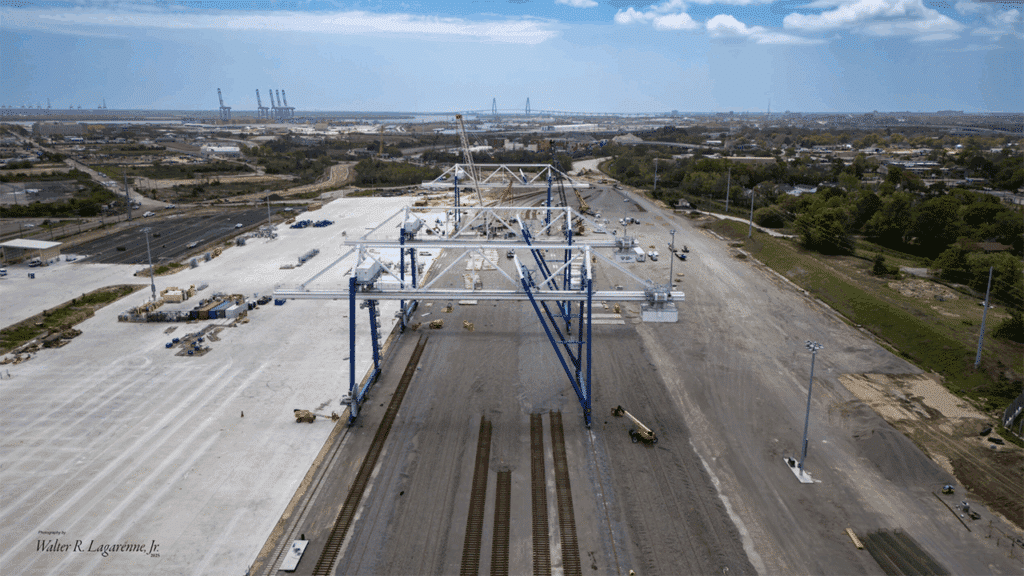 SC Ports’ Leatherman Rail Yard (above) will open in 2026. Located on a 118-acre site on the former Navy Base in North Charleston, it is slated to have a 1 million rail lift capacity. (Courtesy of SC Ports)