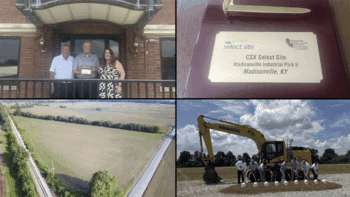 “CSX proudly supports #EconomicDevelopment in #Kentucky! Madisonville Industrial Park II is now Kentucky’s 1st Silver Level #CSXSelectSite. With strong infrastructure & rail access, it’s ready for growth. Plus, E. Hofmann Plastics broke ground on its 1st U.S. facility,” CSX reported Aug. 5 via social media. (Image Courtesy of CSX)