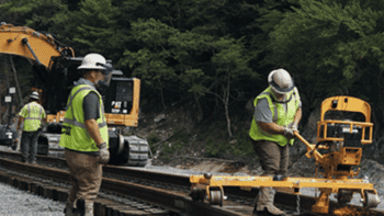 “CSX and our partners are safely installing #railroad track panels along our Blue Ridge subdivision, where approximately 60 miles of our railroad were devastated by #HurricaneHelene,” the Class I reported via social media on Aug. 13. “Together, our #ONECSX team is building back better—for our customers, communities, & employees.” (CSX Photograph)