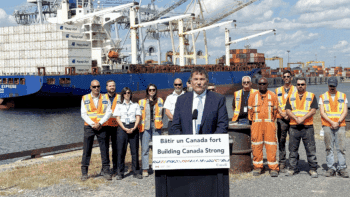 Dominic LeBlanc, President of the King's Privy Council for Canada and Minister responsible for Canada-U.S. Trade, Intergovernmental Affairs and One Canadian Economy, announced on Sept. 11 that the Port of Montreal expansion project in Contrecœur is on the preliminary list of major national projects for MPO review, the Port reported via social media. (Photograph Courtesy of the Port)
