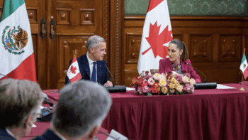 “Here in Mexico City, President @ClaudiaShein [pictured right] and I met with business leaders from across Canada and Mexico,” Prime Minister Mark Carney of Canada wrote in a Sept. 18 social media post. “We’re elevating our partnership and delivering the certainty that businesses need to invest—and building opportunities for workers in both our nations.” (Photograph Courtesy of Prime Minister Mark Carney of Canada)