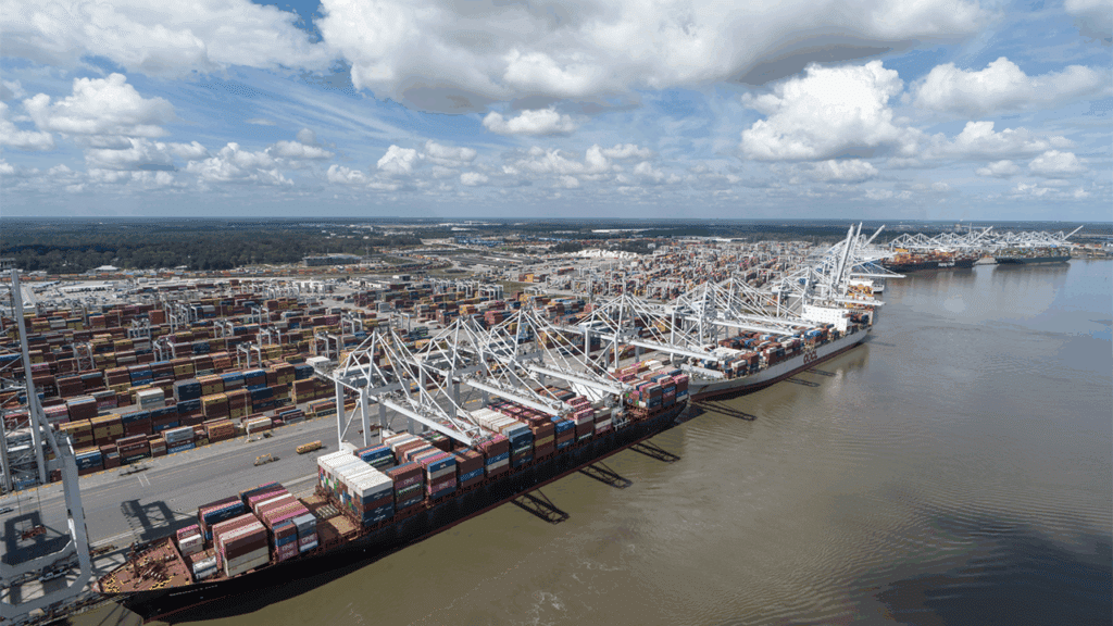 The Port of Savannah handled 486,000 TEUs in September, gaining 8% or 35,280 TEUs, over same month last year, GPA reported Oct. 23. (GPA Photograph)