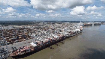 The Port of Savannah handled 486,000 TEUs in September, gaining 8% or 35,280 TEUs, over same month last year, GPA reported Oct. 23. (GPA Photograph)