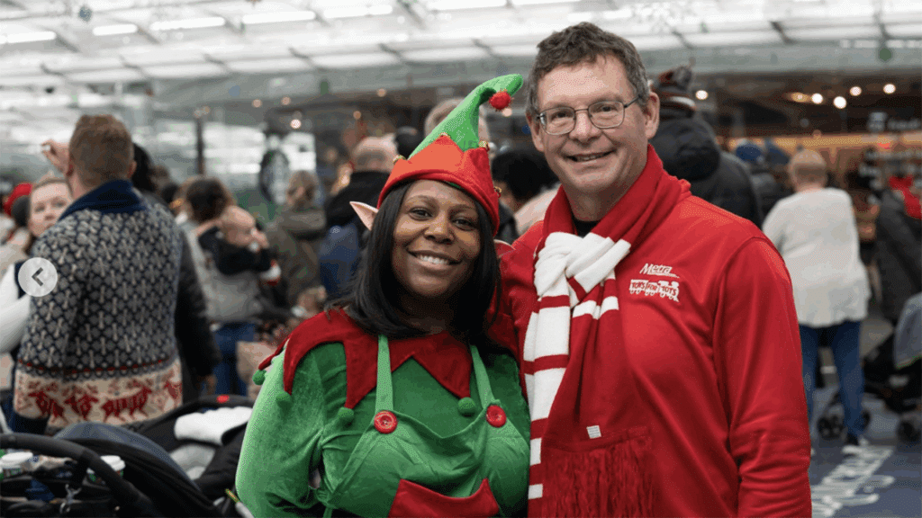 “Our Holiday Trains have become an annual tradition for our riders and their families, and we are happy to be operating them again,” said Metra CEO/Executive Director Jim Derwinski (pictured right during the 2024 event). “It’s our way to spread a little holiday joy and thank our riders for making Metra part of their lives all year.” (Metra Photograph Via Instagram)