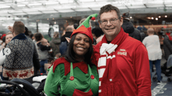 “Our Holiday Trains have become an annual tradition for our riders and their families, and we are happy to be operating them again,” said Metra CEO/Executive Director Jim Derwinski (pictured right during the 2024 event). “It’s our way to spread a little holiday joy and thank our riders for making Metra part of their lives all year.” (Metra Photograph Via Instagram)