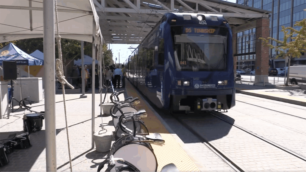 The State of California, through the Affordable Housing and Sustainable Communities Round 9 program, has awarded SacRT three grants totaling $25.8 million. Among the projects covered by the grants: the purchase of four new LRVs. (Screen Grab from SacRT video)