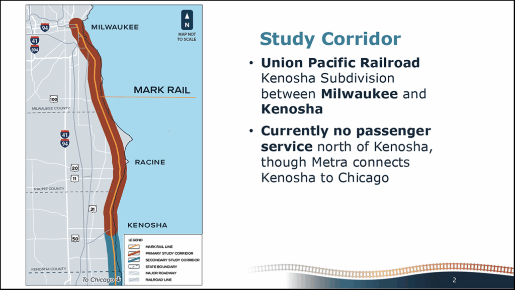 The new MARK Rail Commission will continue a study that explores passenger rail service on existing lines connecting Racine, Kenosha, and other communities along Lake Michigan to the larger Milwaukee-Chicago region. (Courtesy of the MARK Rail Study Website)