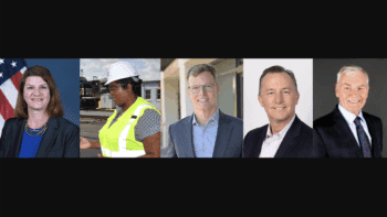 Pictured from left to right: Mariia Zimmerman, Virginia DRPT; Dianne Barnett, NS; Mike Brennan, Trinity Metro; Brady Jacoba, Ports of Indiana; and Peter Zuk, HNTB. (Photographs courtesy of the respective organizations)