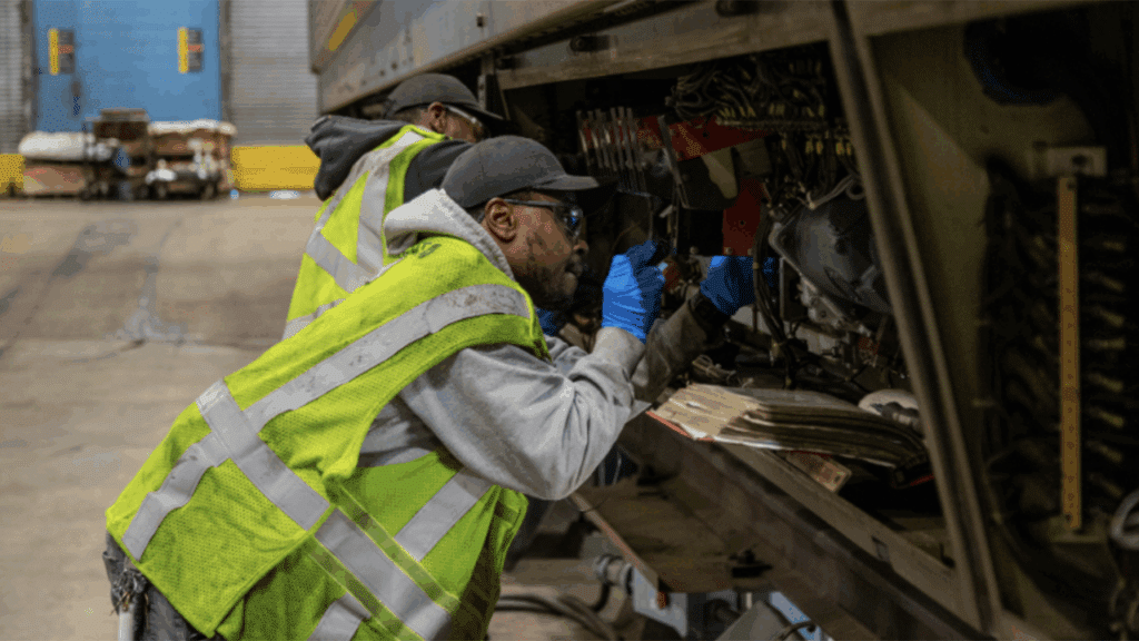 A SEPTA employee inspects a Silverliner IV Train. (Courtesy of SEPTA)