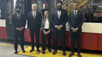 TTC on Jan. 13 celebrated its 60th new LRV entering service, completing delivery of the Alstom Flexity low-floor vehicles ordered in 2021. (Photograph Courtesy of Prabmeet Sarkaria, Ontario’s Minister of Transportation)