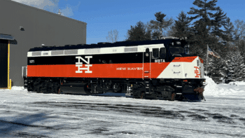 The MBTA recently returned to service a fully overhauled F40 locomotive, featuring the orange, white, and black paint scheme of the New York, New Haven & Hartford Railroad. (Courtesy of MBTA)