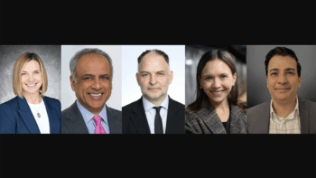 Pictured, from left to right: Diana Sorfleet and Riz Chand, CSX; Stephen Gardner, Telos Advisers; Jessie Lazarus, New York MTA; and Baker Alloush, NCTD. (Photographs courtesy of the respective organizations)