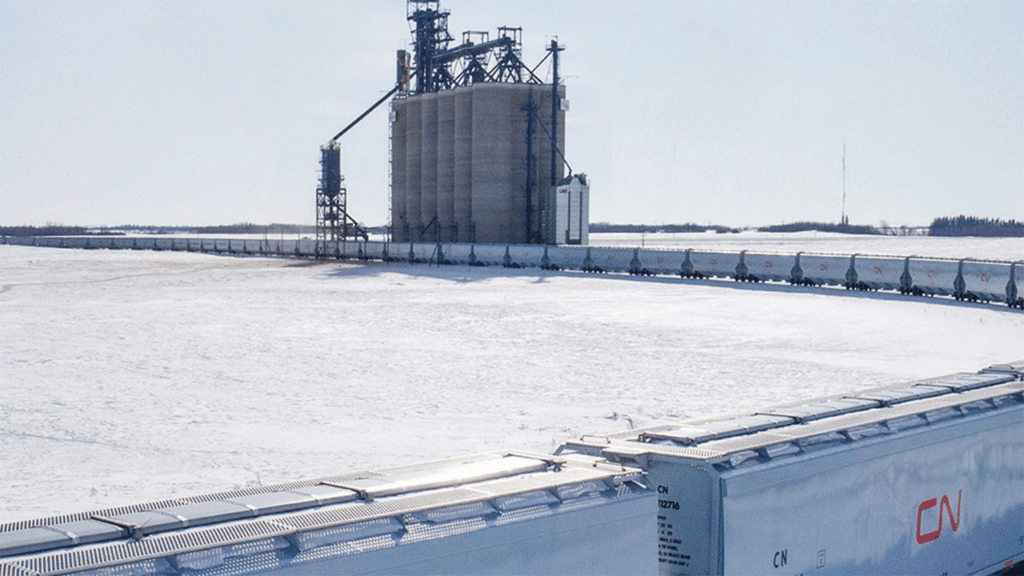 Despite extreme cold weather across its 20,000-mile rail network, CN in January “adjusted its operations to safely and efficiently move Canadian grain to market supporting farmers, along with supply chain and agriculture partners.” (Courtesy of CN)